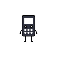black calculator with digital screen upright on 