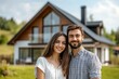 © YouraPechkin - Happy couple posing together in front of their stylish home during a sunny day outdoors