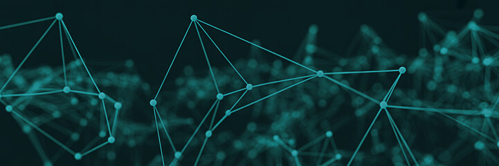 Abstract teal network of connected dots and lines representing data flow and digital connectivity