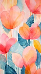 Wall Mural - Tropical flowers abstract painting petal.