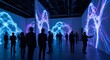 © supra - Captivated audience experiences immersive digital art installation with vibrant light projections in a modern gallery space.