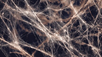 Intricate network of sparkling spider silk strands resembling illuminated abstract patterns