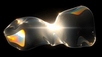 Wall Mural - Abstract glass metaball with refractions. Light glow on liquid shape. Smooth flowing morphing structure modern animation.