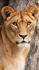 Wall Mural - lioness staring with powerful amber eyes