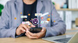 © Smile Studio AP - Social media and digital online concept, man using smart phone with Social media. online marketing, technology, chat, post, like, follow at phone screen.