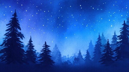 Wall Mural - Serene Night Sky Over Pine Forest with Stars Twinkling in the Background, Ideal for Relaxation Themes