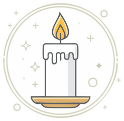 Wall Mural - Stylized burning candle with flame and melting wax in a decorative circular frame