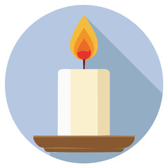 Wall Mural - Burning Candle on Stand Vector Illustration Flat Design Light Yellow Flame