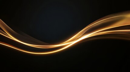 Canvas Print - Fluid Abstraction Golden Flow on Black Canvas with Dynamic Curves and Luminous Radiance Effects