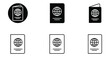© Mushtaq - Black and white passport icons set featuring globe symbols and outline styles for travel, identity, documentation, and international design