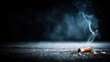 © Vanessa - Crushed cigarette with smoke on dark textured surface, close-up dramatic lighting, symbol of quitting smoking and health awareness.