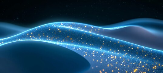 Wall Mural - Beautiful Blue Abstract Landscape with Glowing Golden Stars and Sparkling Particles, Dreamy Vibe