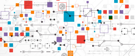 Wall Mural - Abstract technology concept. Circuit board, high computer color background. Vector illustration with space for content, web - template, business tech presentation.