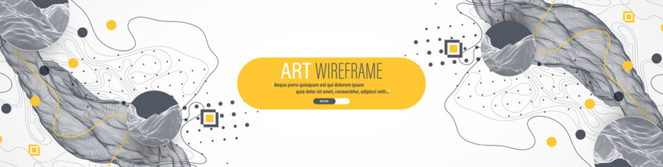 Wall Mural - The abstract wave is made in a frame style. Template for science and technology presentation. Vector art.