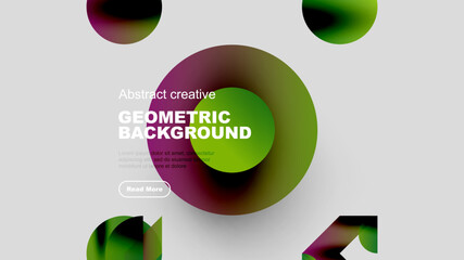 Poster - Abstract geometric background features colorful overlapping circles, text, button. Modern design, vibrant colors, simple composition.