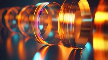 Laser interference patterns creating vibrant diffraction ring patterns through precision optical lenses with rainbow spectrum light dispersion and bokeh effects