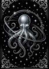 Wall Mural - Cosmic octopus in ornate space.