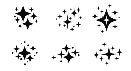 Wall Mural - A collection of black starbursts and sparkling star shapes on white