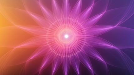 Laser diffraction bands forming radial interference patterns with vibrant purple pink orange gradient creating symmetrical geometric light waves from central bright point