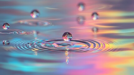 Optical wave diffraction laser interference patterns water droplets creating spectacular rainbow ripples with prismatic light waves and circular concentric rings