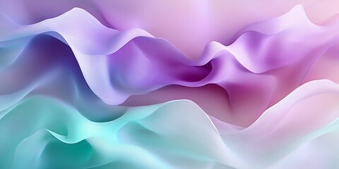 Canvas Print - Ethereal Waves in Mint and Light Orchid Colors Smoothly Flowing Across A White Canvas for Art Lovers