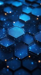 Wall Mural - Three-dimensional hexagons with a blue glow, ideal for decorating materials related to high technology and modern design.