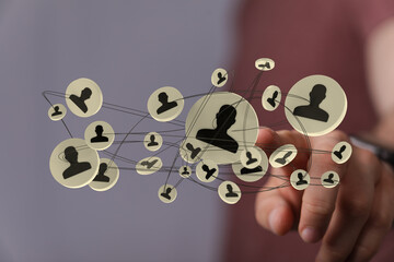 Wall Mural - An innovative way to connect people through technology. The concept of social network and digital data with networking and group and human conne