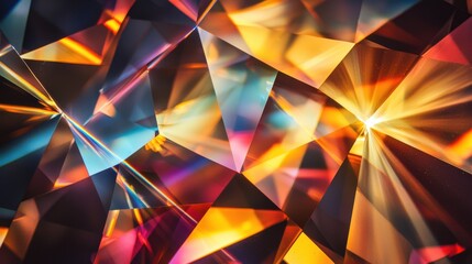 Coherent beam interference creates brilliant laser diffraction patterns through multifaceted diamond crystal surfaces producing spectacular rainbow light dispersions