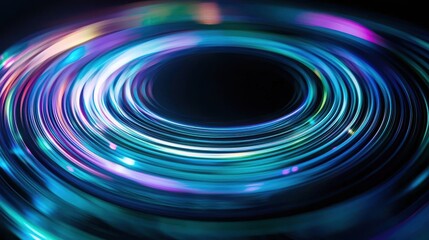 Wall Mural - Laser interference ring patterns with brilliant concentric circles creating vibrant blue purple teal light waves on dark background for modern digital design
