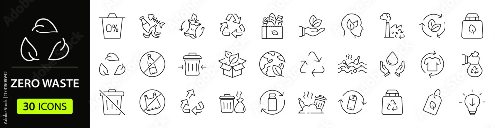 Zero Waste set of web icons in line style. A collection of eco linear ...