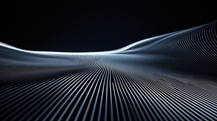 Abstract light wave diffraction patterns with flowing metallic lines creating optical interference effects across curved surfaces in monochrome visualization