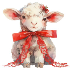 Wall Mural - PNG Baby sheep illustration watercolor christmas.