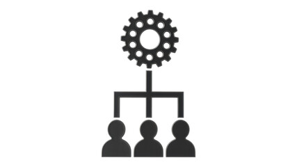 Isolated Gear atop Line and Three People, Represents Connection of Ideas and Teamwork