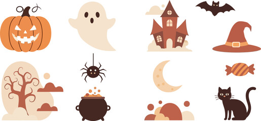 Spooky Halloween icons, perfect for creating festive decorations, invitations, and digital designs