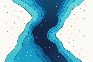 Wall Mural - Abstract wavy blue shapes with colorful dots on a light background forming a creative flowing pattern design concept in modern art style. Ai generative