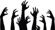 © Rifat Creations - Scary zombie hands silhouette raised in horror pose, black creepy arm vector illustration, spooky Halloween design, isolated scary graphic