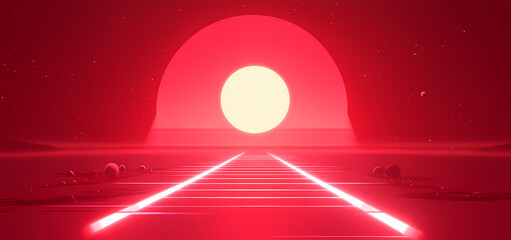 Wall Mural - Neon Sunset Pathway to the Future