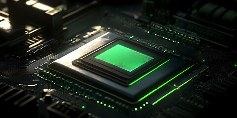 Wall Mural - Advanced Processor Chip with Illuminated Components