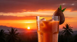 Refreshing Salak Juice with Sunset: Tropical Drink and Scenic Vi