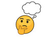 © Fabian - Thinking face emoji with empty thought bubble. Pondering emoticon icon for ideas, brainstorming, questions. Editable vector illustration of pensive smiley. Contemplating symbol.