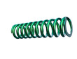 © SURF3D - Industrial Technology: Chrome Green Coiled Wire Compression Spring Close-Up; Realistic 3D Rendering of a Vehicle Suspension Auto Part and Force Mechanism, High Quality PNG Engineering Component.