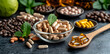 © Thai - Nutraceuticals and vitamins in health and wellness background, dietary supplements representing natural remedies, immunity boosting, and preventive medical care