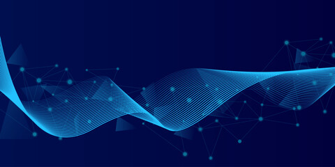 Wall Mural - Abstract futuristic technology concept. Gradient digital blue background with wave lines and plexus lines of big data analysis.