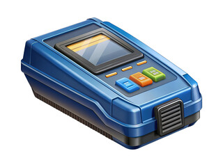 Illustration of a blue electronic device with a screen and buttons