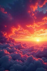 Wall Mural - A breathtaking panoramic view of a vibrant sunset sky, filled with fiery oranges, deep reds, and soft pinks, perfect for any design project needing a dramatic backdrop , purple, calm