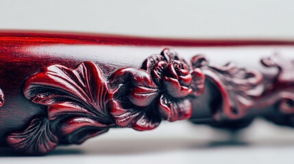 Close-up of ornate, red wooden carving