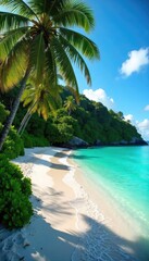 Wall Mural - tranquil paradise lush rainforest meets pristine white sand beach, turquoise waters lap gentle shore