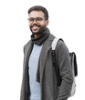 © kite_rin - Handsome joyful man winter portrait, isolated in transparent PNG. Smiling student men wearing warm clothes isolated transparency background