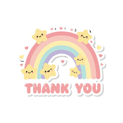 Naklejka na meble Cute cartoon rainbow with smiling stars and the text thank you, , perfect for expressing gratitude and appreciation in cheerful and whimsical way, suitable for cards, decorations, and digital designs