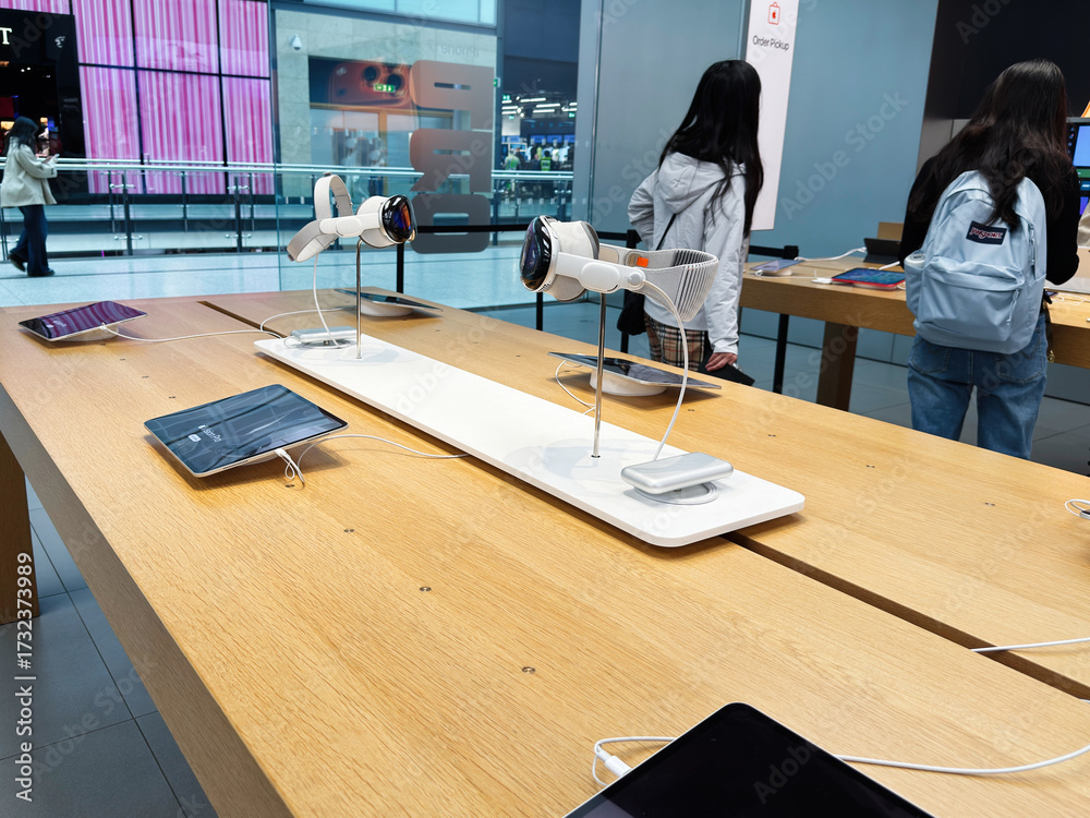 Tech Apple store display of Apple Vision Pro tablets and smart devices ...
